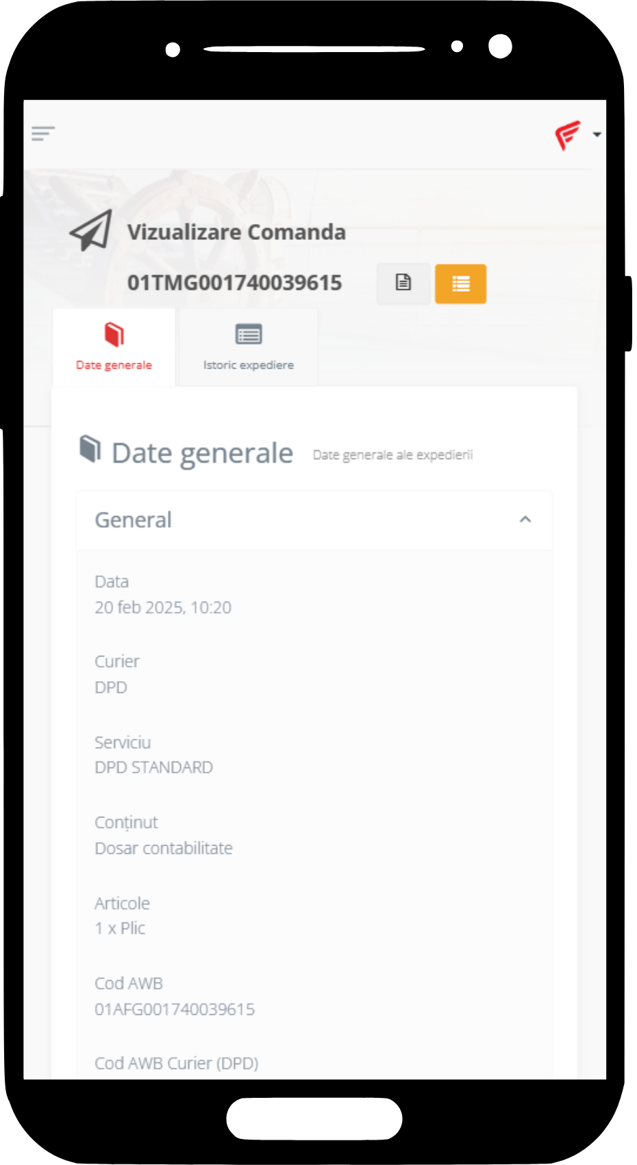 eCourier - screenshot platforma web